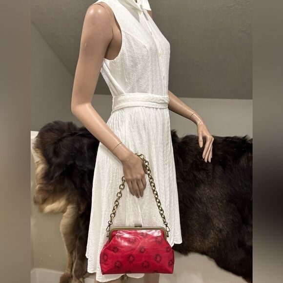 Red Cowhide Leather Handmade Push-lock Purse/Crossbody Includes  Small Clutch - Picture 8 of 16